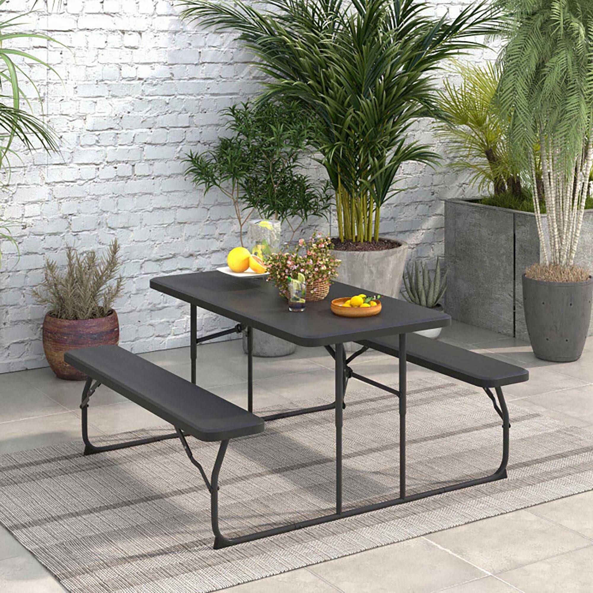 Alt View 1. Boyel Living - Indoor and Outdoor Folding Picnic Table Bench Set with Wood-like Texture - Black.