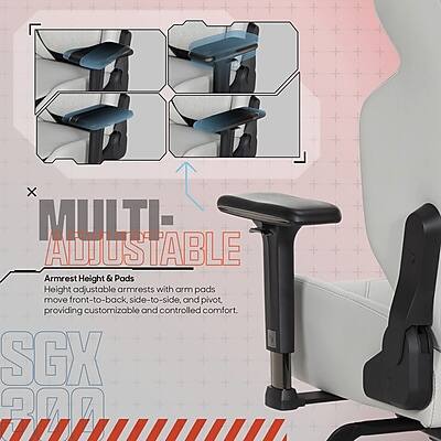 X MULTI ADJUSTABLE Armrest Height & Pads Height adjustable armrests with arm pads move front-to-back, side-to-side, and pivot, providing customizable and controlled comfort. SGX 200