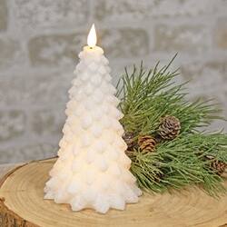 Angle. BreeBe - White Glittered Christmas Tree Timer Candle 8.5"H - White.
