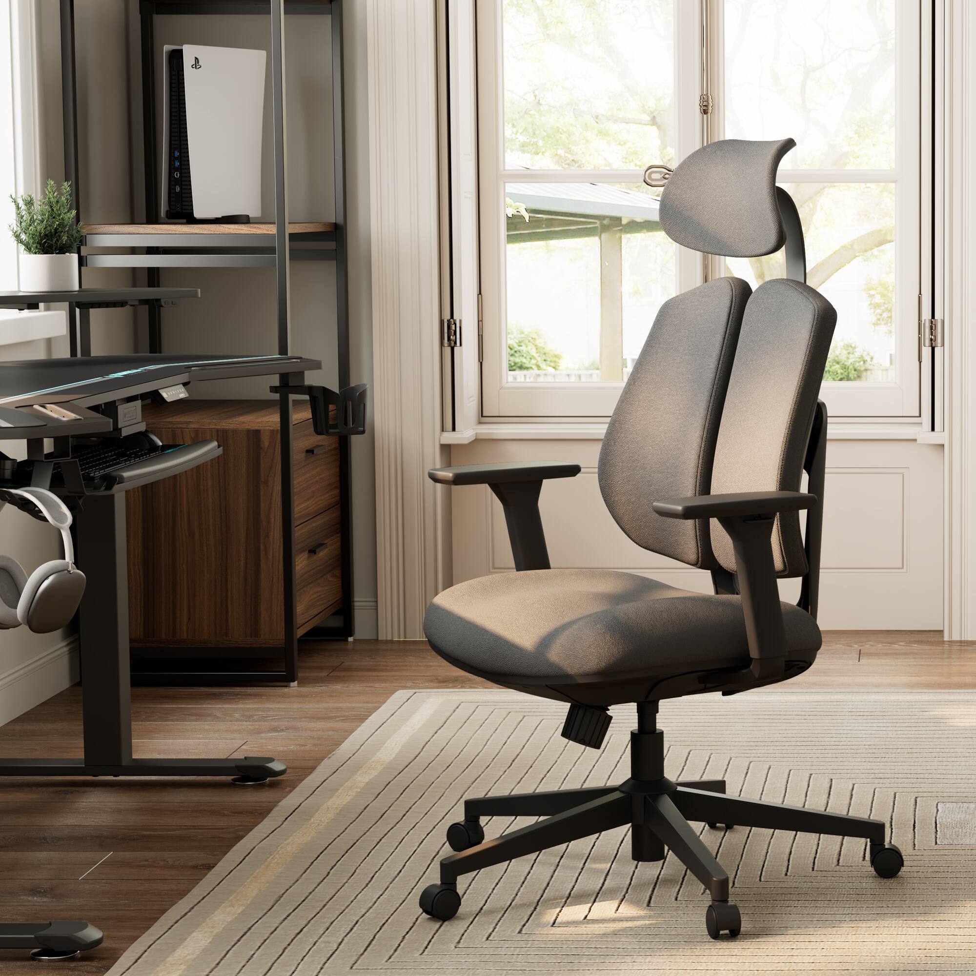 Alt View 3. Eureka Ergonomic - Dual Backrests Ergonomic Adjustable Office Chair - Dark Grey.