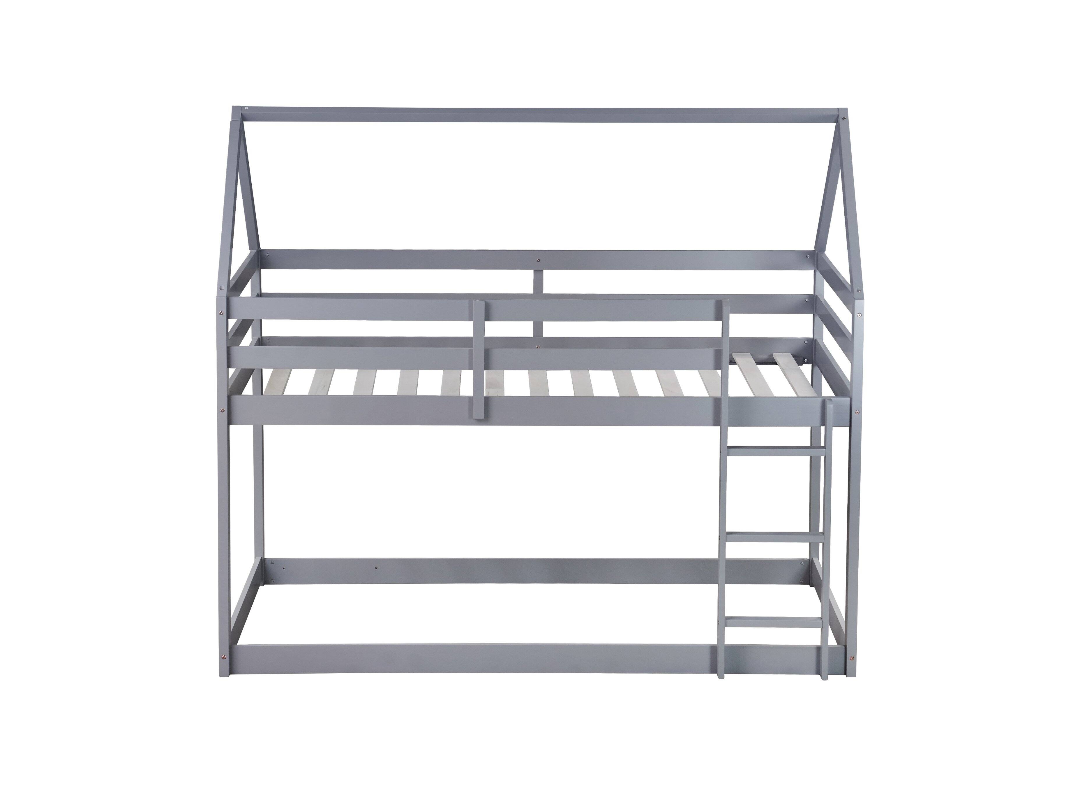 Alt View 4. Spaco - Spaco Twin over Twin Bunk Bed with Ladder, Rubber Wood Floor, Guardrails, House-Shaped-Bunk Bed, for Bedroom Kids Room - Grey.