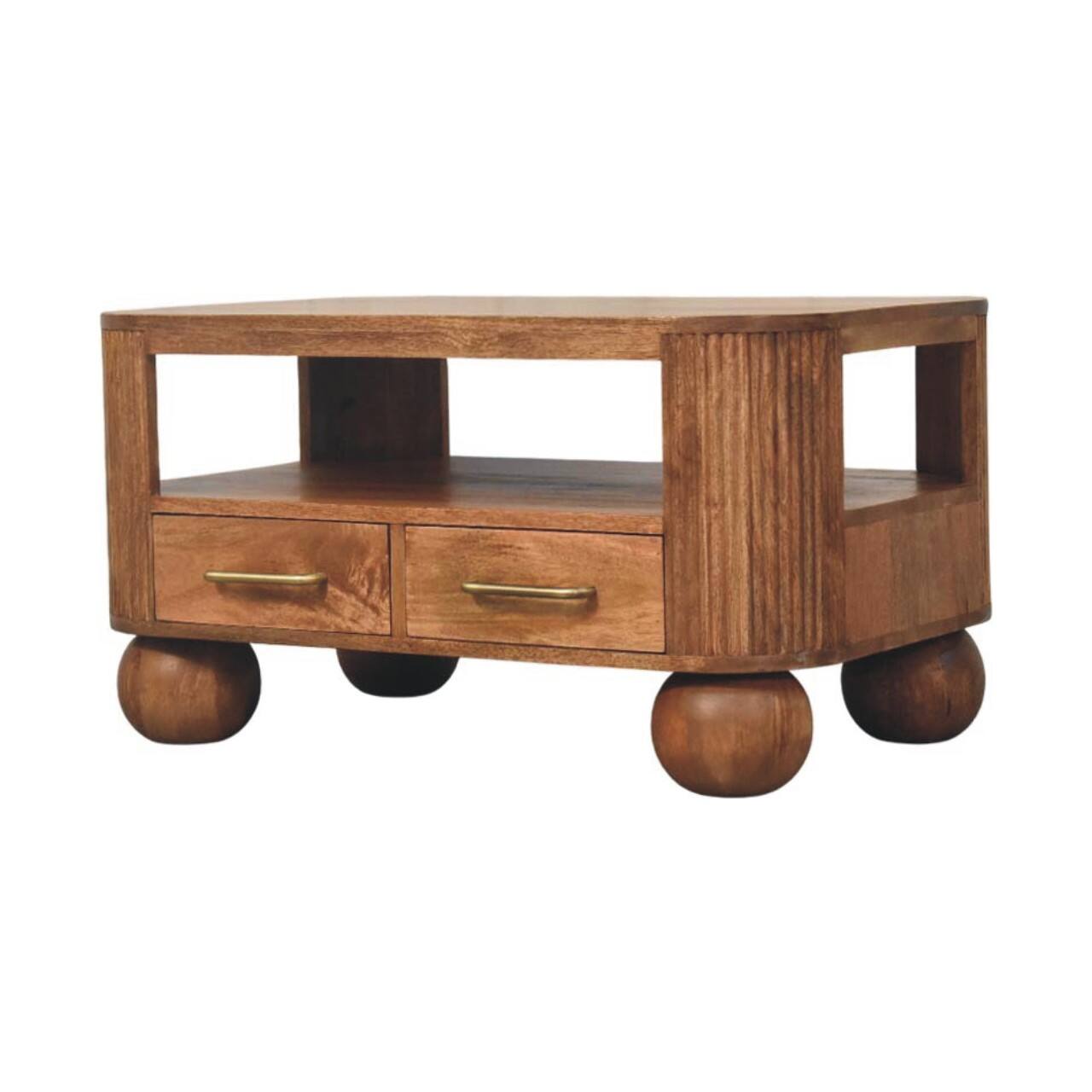 Left. Artisan Furniture - Artisan Furniture Solid Wood Briarwood Fluted Coffee Table, 2 Drawers, Brown - Brown.