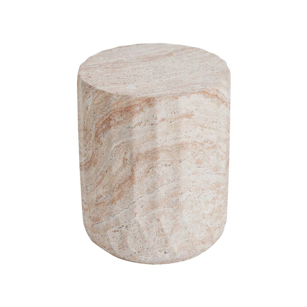 Left. Loheer - Loheer Lightweight Concrete Side Table Travertine Finish Indoor Outdoor Cylinder Accent Table - Travertine.