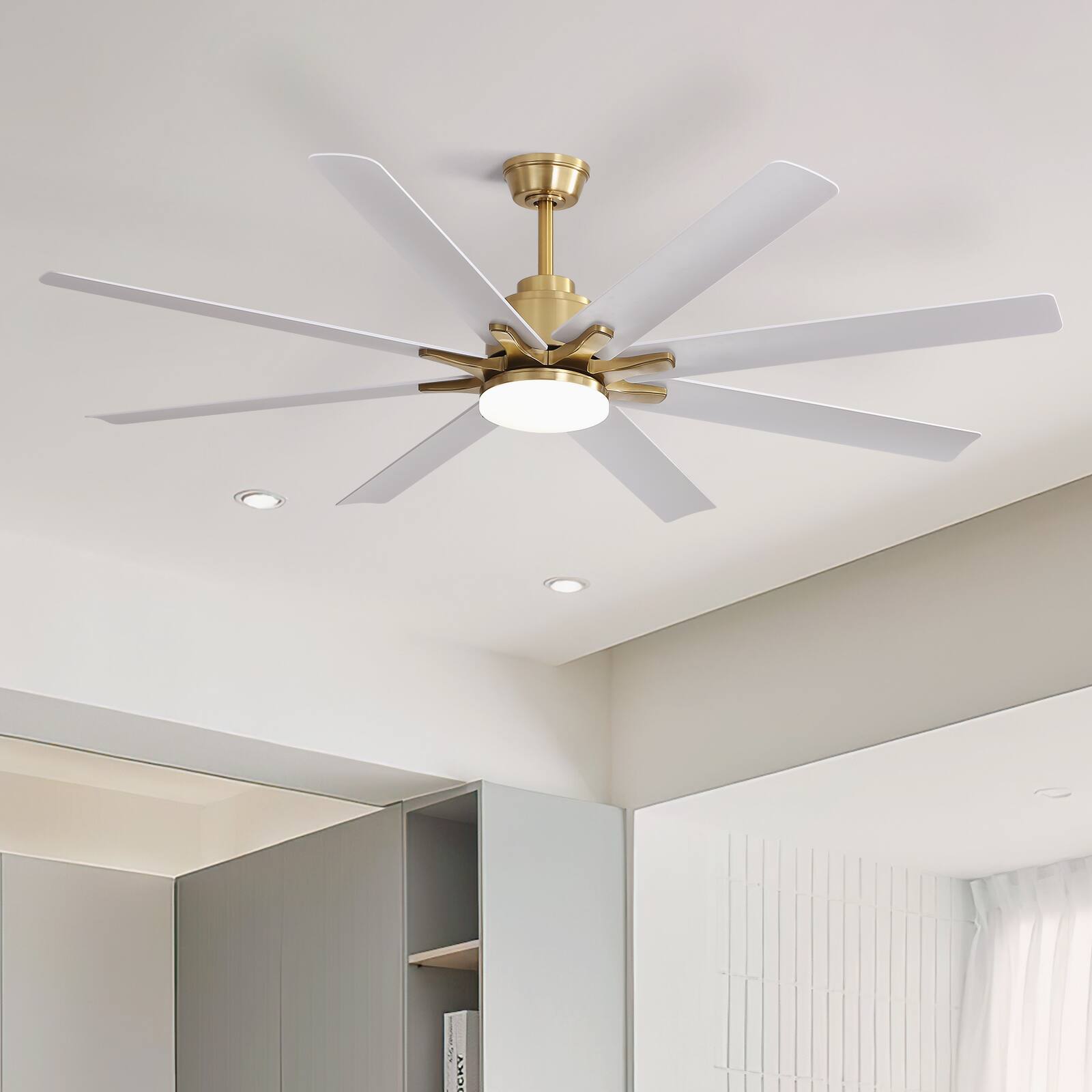 Alt View 6. Sofucor - Sofucor Smart APP 8 Arm Fan 66'' Ceiling Fan with LED Light Kit & Remote Control Extra Large Farmhouse Ceiling Fan - Gold White.