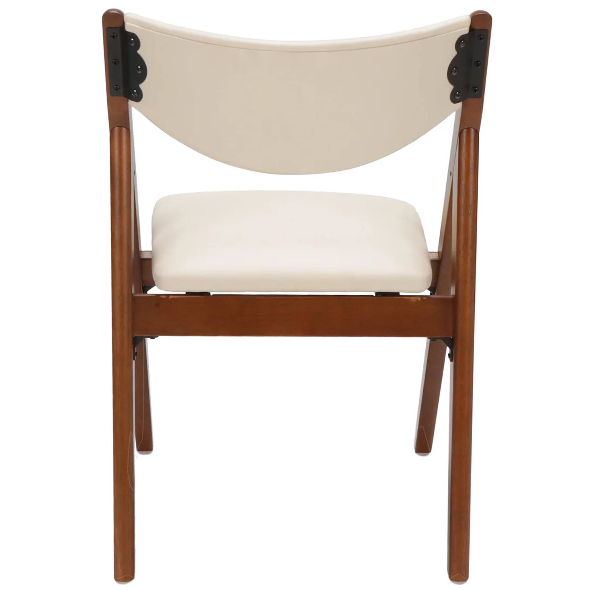 Alt View 2. Stakmore - Stakmore Retro Modern Upholstered Folding Chair, Fruitwood Frame with Off White Vinyl - Fruitwood Finish.