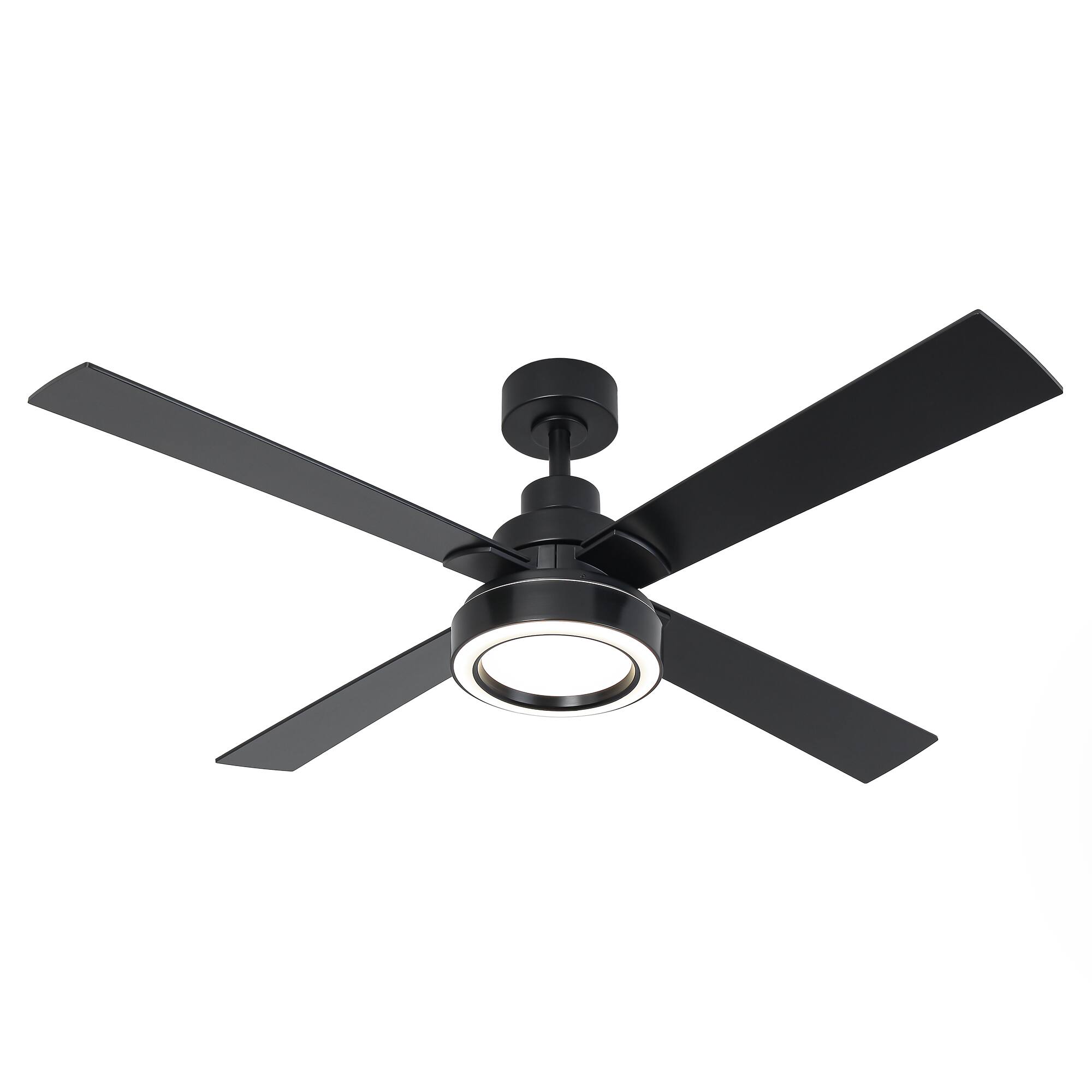 Alt View 1. Vaczon - 52" Modern Black Reversible 4-Blade Ceiling Fan with Light and Remote - Black.