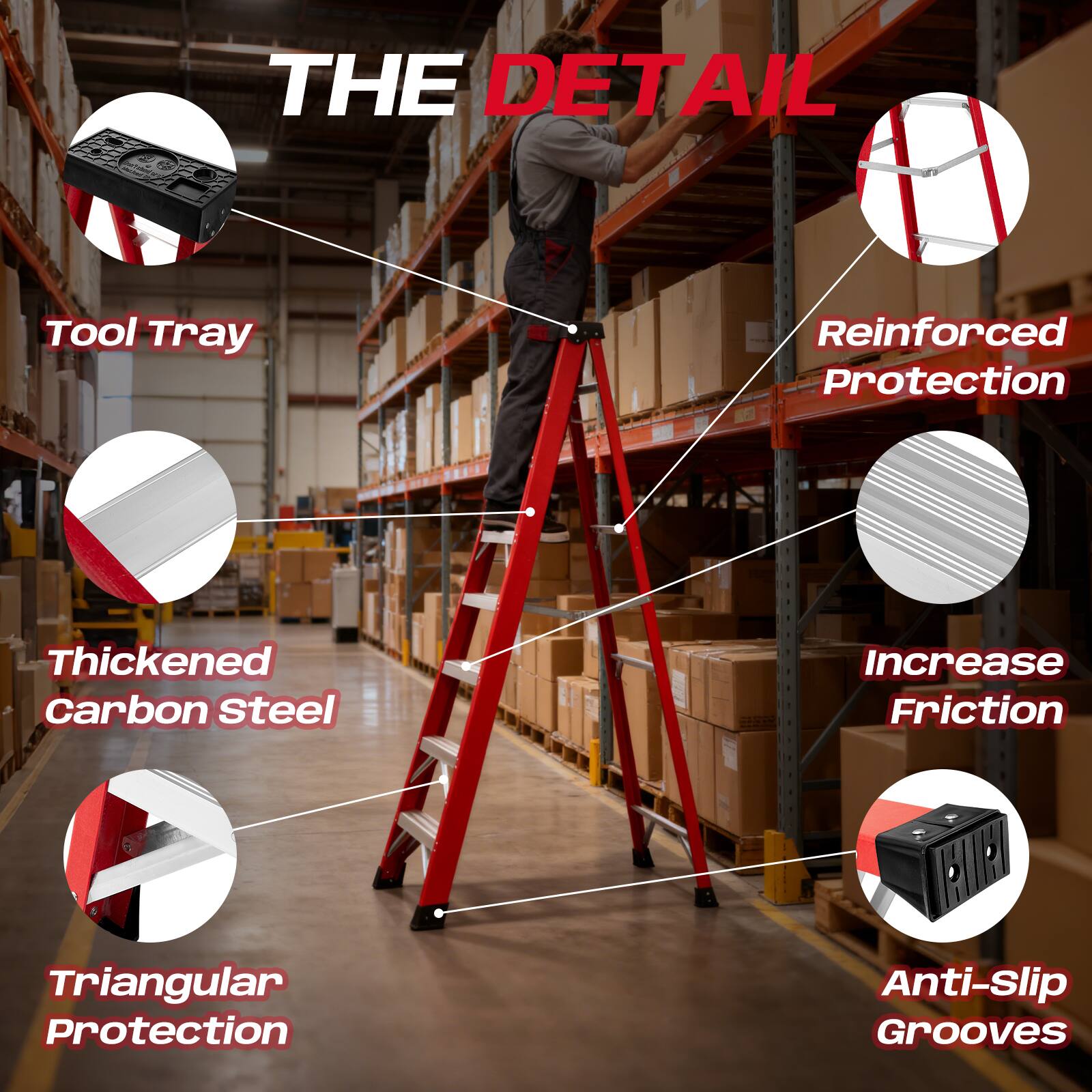 THE DETAIL  
Tool Tray  
Reinforced Protection  
Thickened Carbon Steel  
Increase Friction  
Triangular Protection  
Anti-Slip Grooves