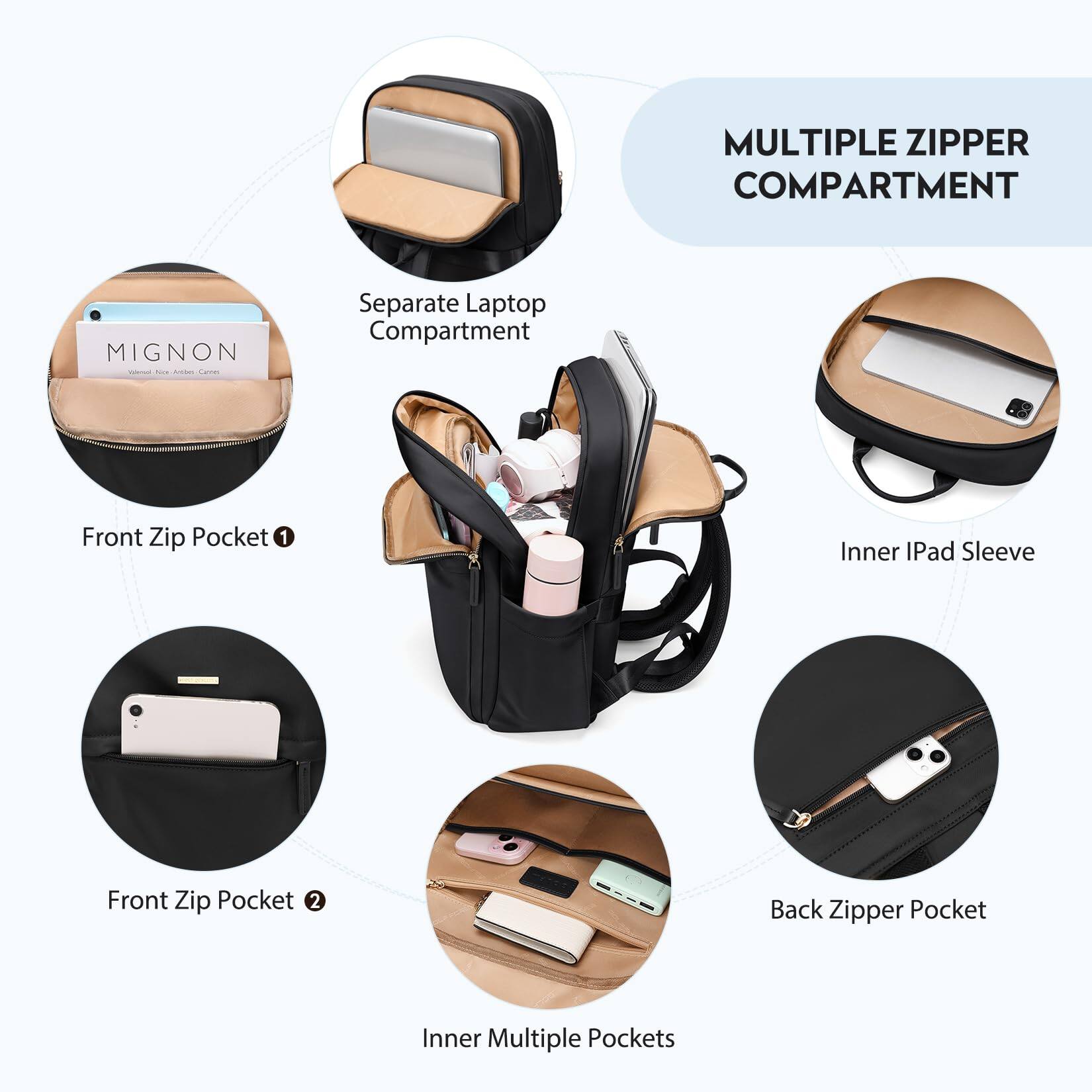 Left. Live At Space - Hiking Travel Backpack For Women Casual Business Weekender Multilayer Laptop Bag 16 Inch Black - C-wapricot-16Inch.