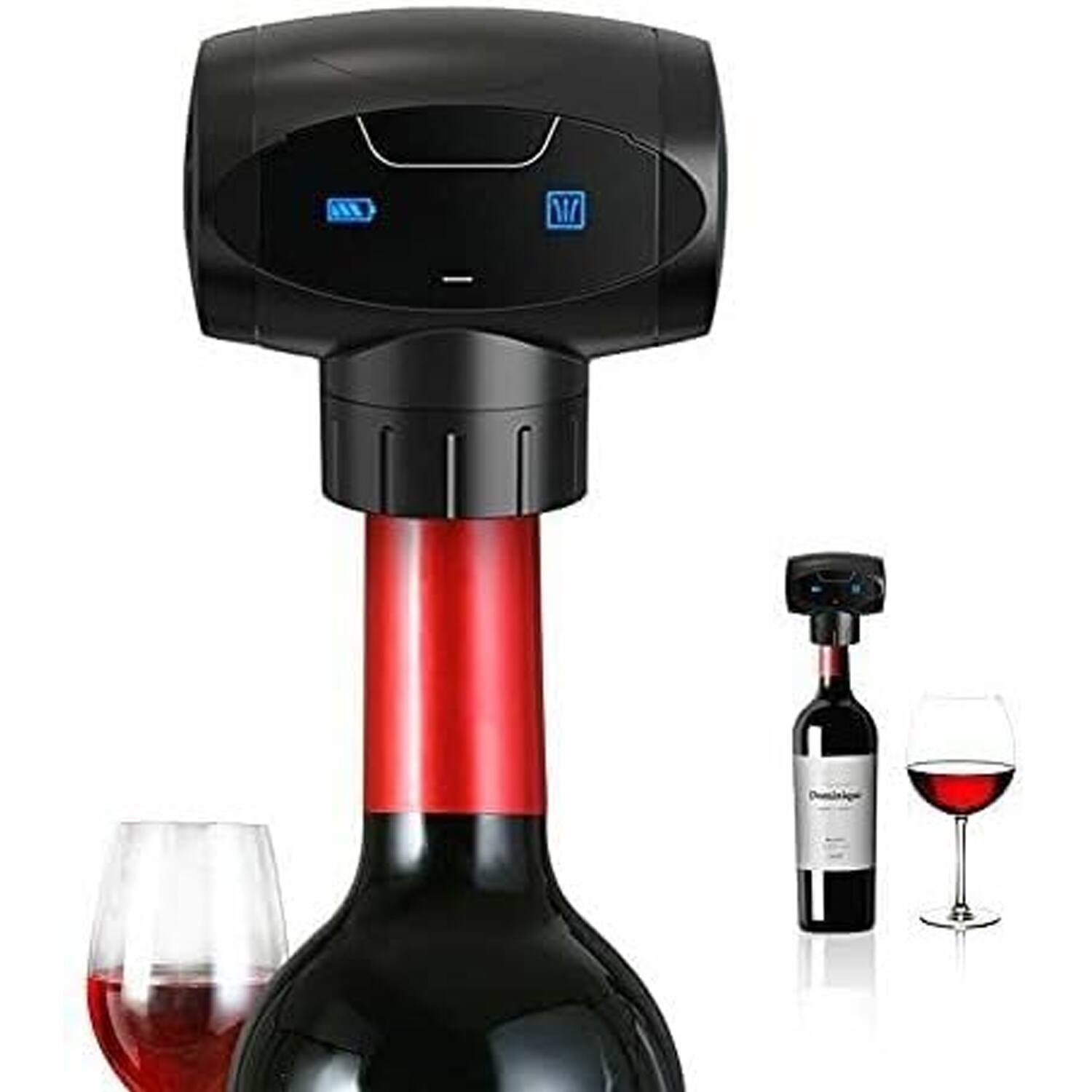 Kavydens - Electric Wine Stopper, Automatic Wine Vacuum Pump & Sealer, Reusable Wine Bottle Stopper Cork Saver Plug - Black