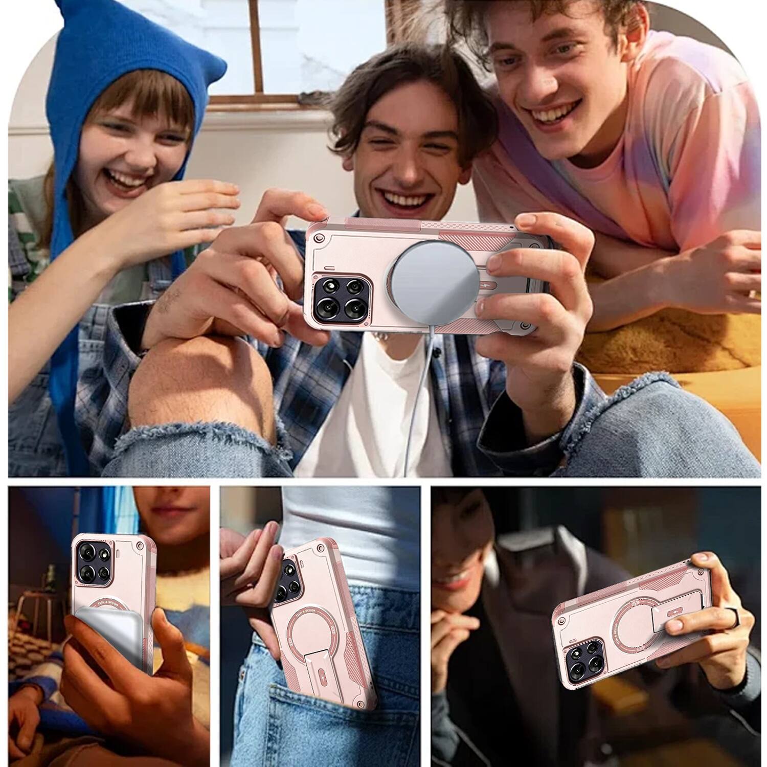 Alt View 4. Equipd - Case for Motorola Moto G Power 2025 / Moto G Power 2026 (6.8"), Sturdy Magnetic Hybrid Cover with Bracket Kickstand - Pink.