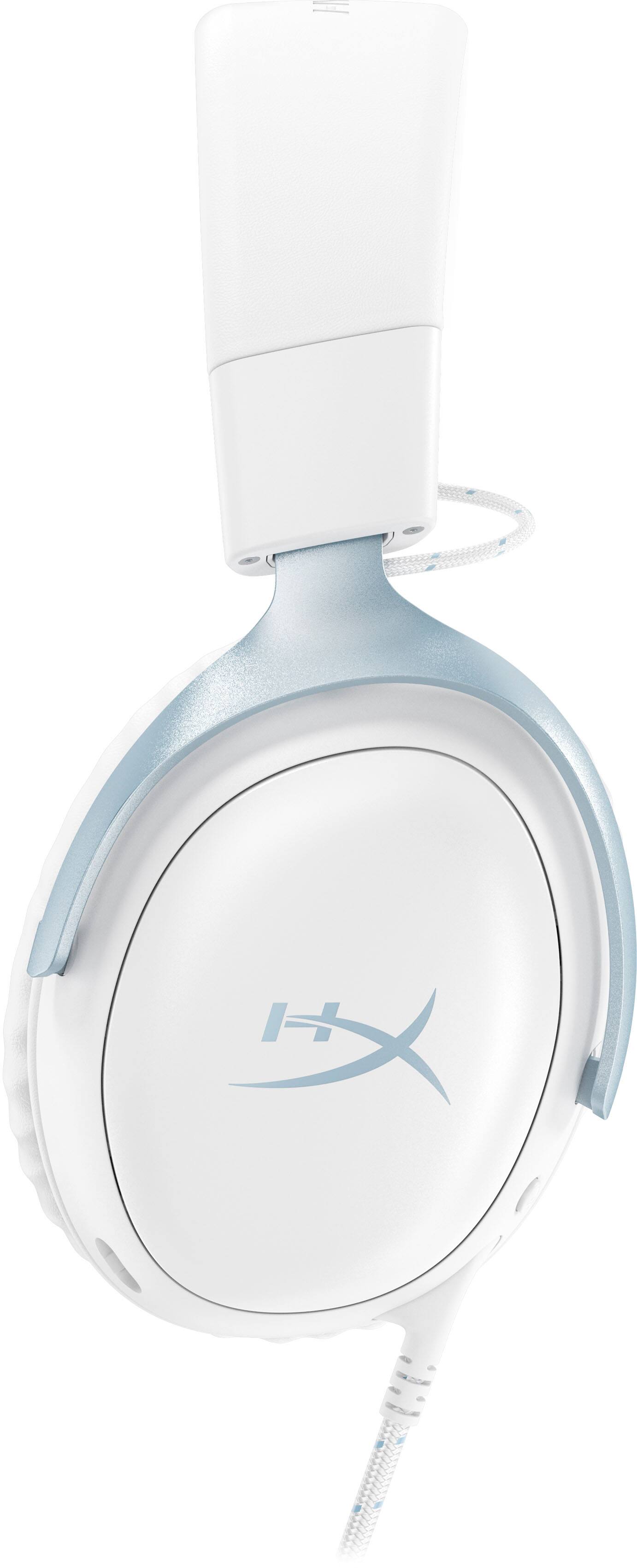 Angle. HyperX - Cloud III Wired Gaming Headset for PC, PS5, PS4, Xbox Series X|S, Xbox One, Nintendo Switch, and Mobile - White/Light Blue.