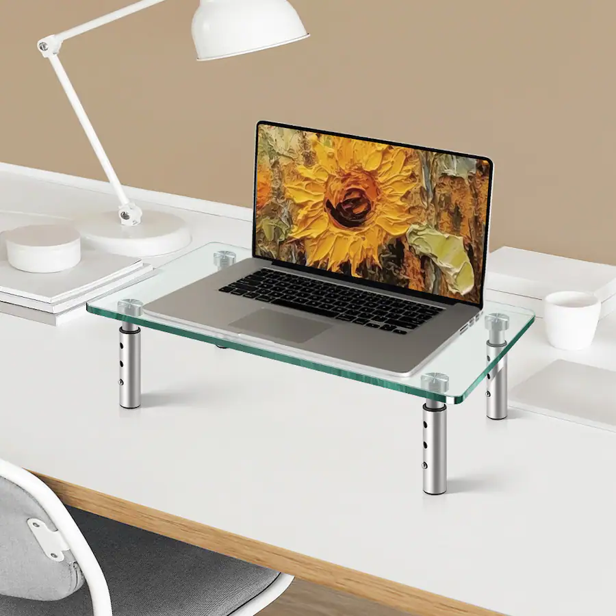 Computer Monitor Fixtures KKTONER Glass Monitor Stand Height Adjustable Suitable for Home Office ...