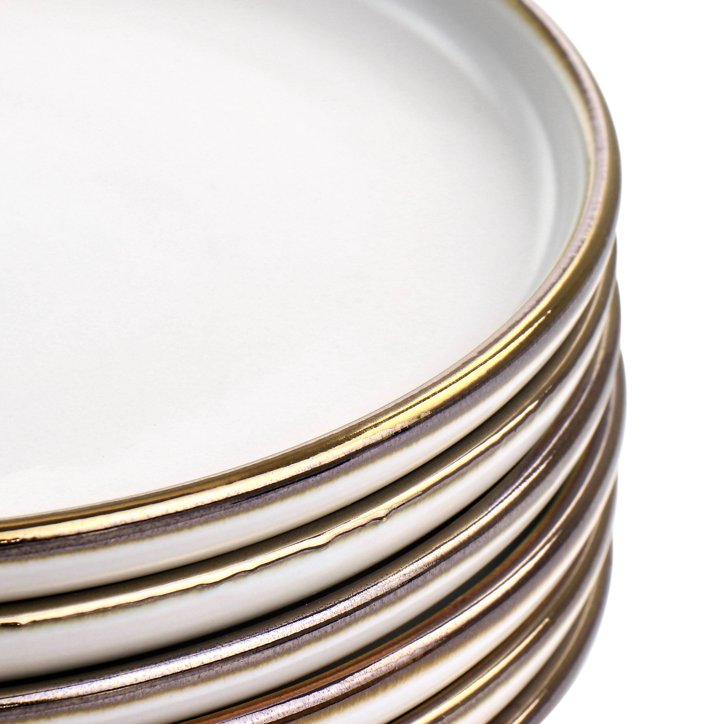 Left. Elama - Elama Arthur 6 Piece Stoneware Salad Plate Set in Matte White with Gold Rim - White.