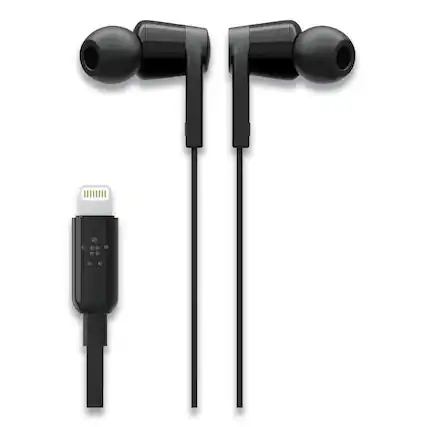 Front. Belkin - G3H0001BTBLK 44 in. Cord SOUNDFORM Headphones with Lightning Connector - Black - Black.