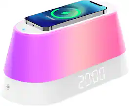 Stamp n Camp - Fisher Alarm Clock Speaker Wireless Charger, Digital Clocks Bedrooms Bluetooth, Dimmable Light Dual Snooze Dimmer 12 - default