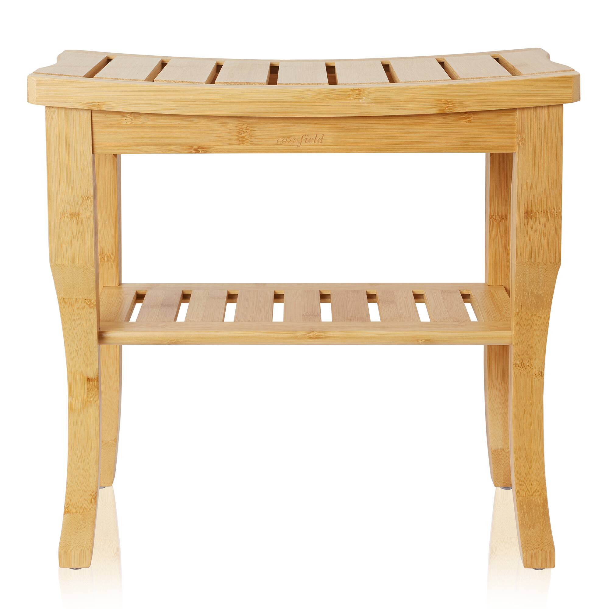 Alt View 1. Casafield - Bamboo Shower Bench w/ Storage Shelf - 2-Tier Bathroom Spa Stool Seat - Natural.