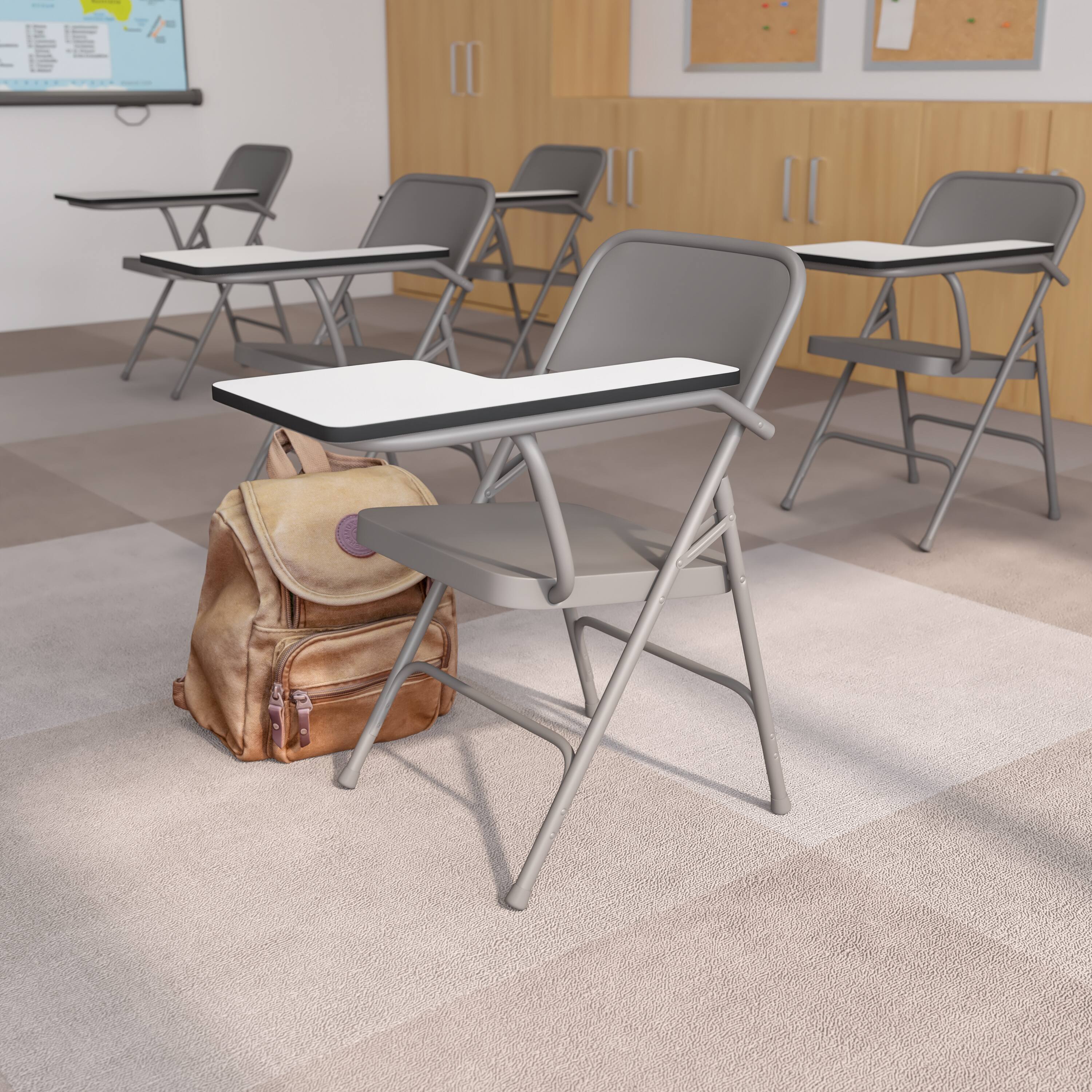 Alt View 1. Emma + Oliver - Premium Steel Folding Chair with Left Handed Tablet Arm - Event Chair - Beige.