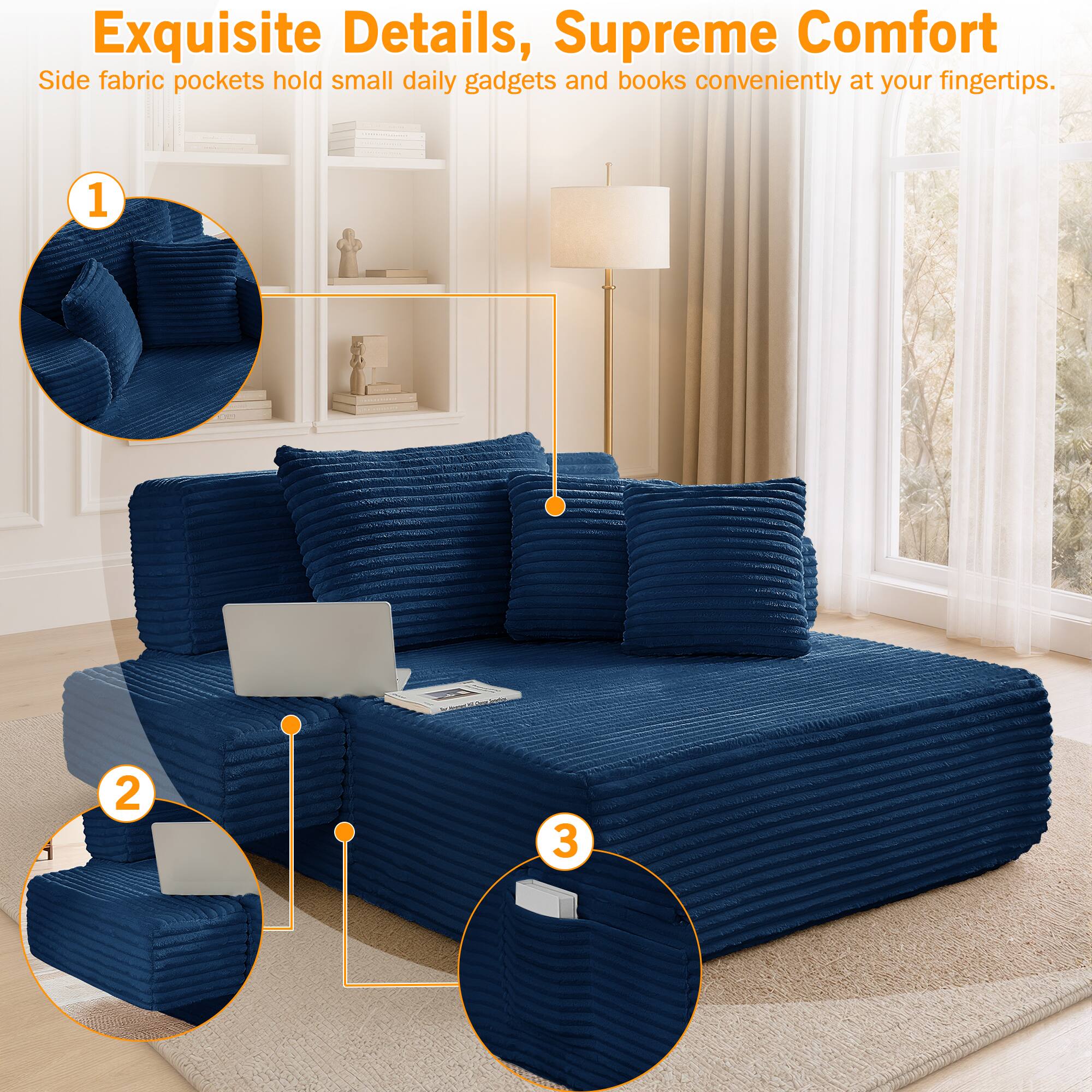 Exquisite Details, Supreme Comfort

Side fabric pockets hold small daily gadgets and books conveniently at your fingertips.