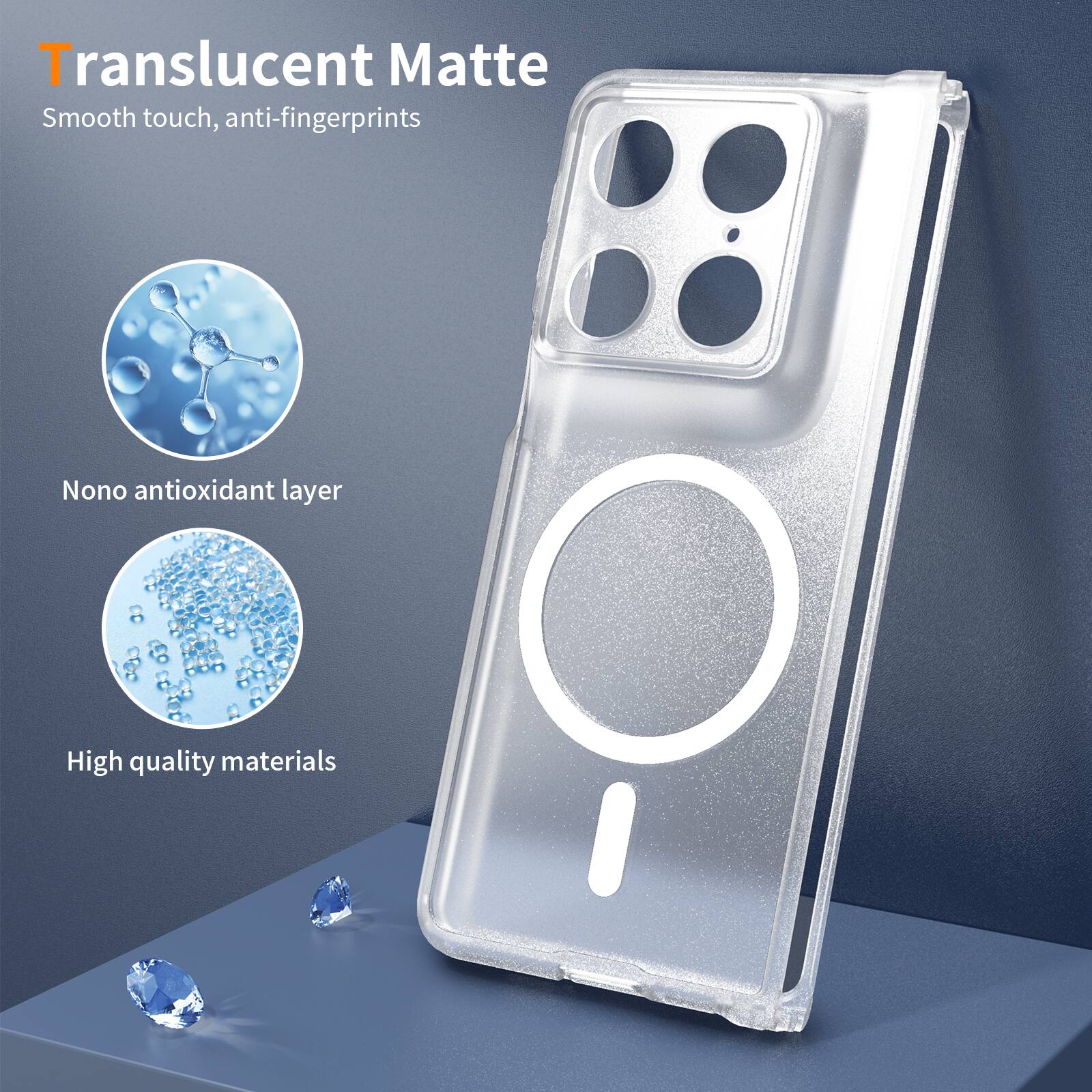 Translucent Matte  
Smooth touch, anti-fingerprints  
Nano antioxidant layer  
High quality materials