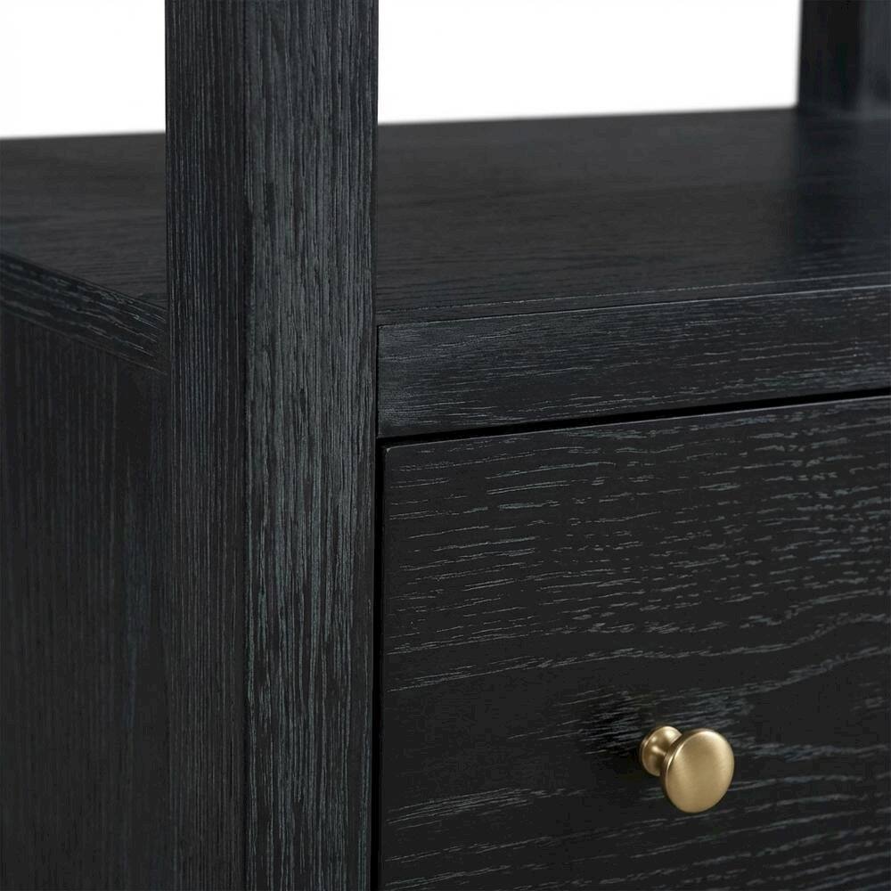 Alt View 1. FurniFact - Black Nightstand, 2 Drawers, Modern Design, Sturdy Poplar, Veneer Construction - Black.
