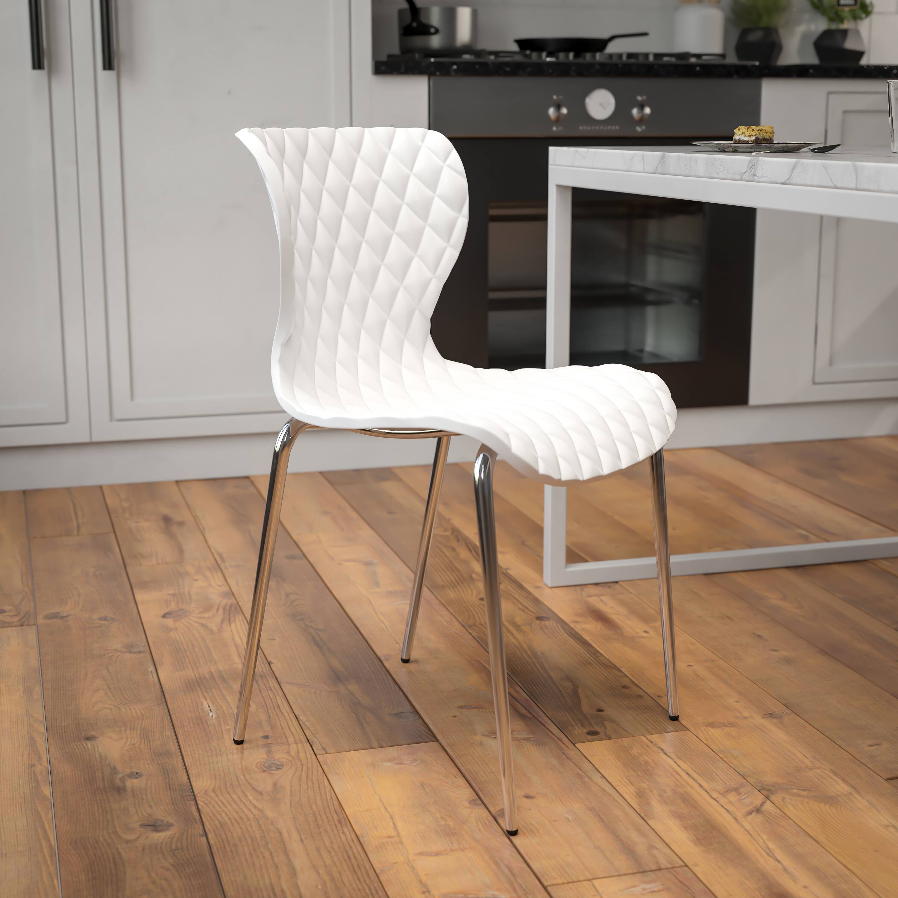 Alt View 1. Emma + Oliver - Contemporary Design Accent Dining Plastic Stack Chair - White.
