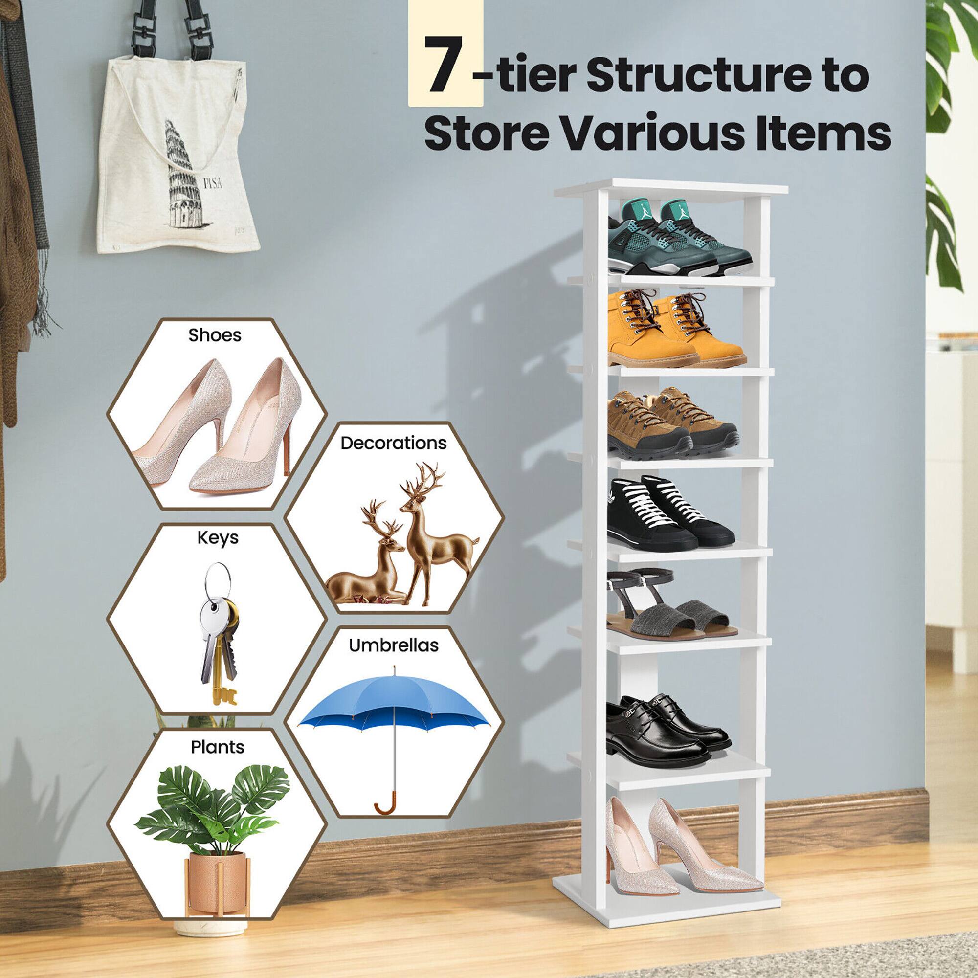 7-tier Structure to Store Various Items

- Shoes
- Decorations
- Keys
- Umbrellas
- Plants