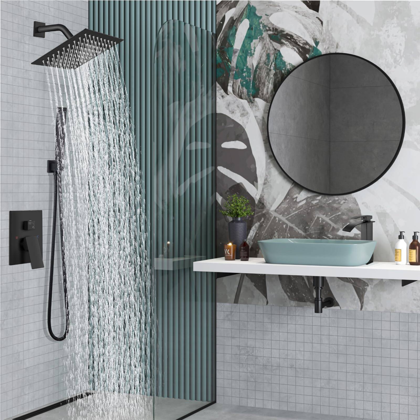 Paradigms Interiors Shower Faucet Set Wall Mount System With Square ...