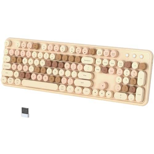 Earthley Blooms - Colorful Wireless & Dual Multi-device Typewriter Retro Round Keycaps Full-size For Pc Laptop Tablet Phone - Milk-Tea Colorful