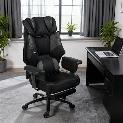 Front. Dowinx - XL Office Chair Big & Tall with Heated Massage Lumbar Support, Reclining Gaming Chair with Padded Cushion & Backrest - Black.