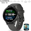GARMIN Venu 3S
- BRIGHT 1.2" AMOLED TOUCHSCREEN DISPLAY
- UP TO 10 DAYS OF BATTERY LIFE IN SMARTWATCH MODE
- DETAILED HEALTH AND WELLNESS INSIGHTS
- ADVANCED FITNESS FEATURES
- WORKS WITH THE GARMIN CONNECT APP ON IPHONE AND ANDROID SMARTPHONES
- LIGHTWEIGHT 41 MM CASE WITH STAINLESS STEEL BEZEL
Notifications
4 2
GARMIN
SAT 01
10:10
38
Body Battery
82 Moderate
2 YR