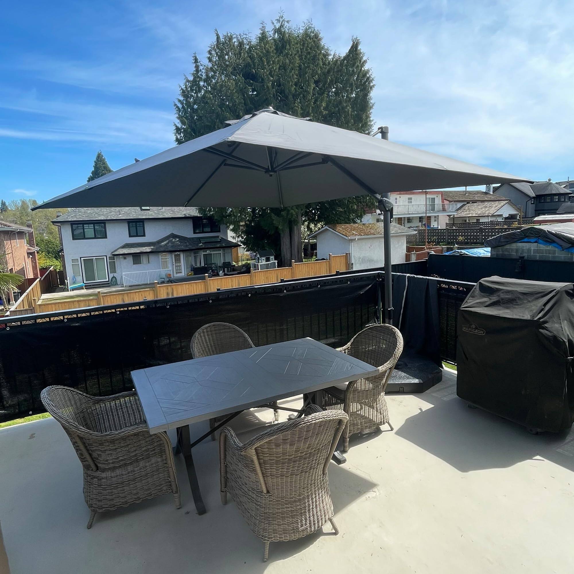 Alt View 1. PURPLE LEAF - 9 ft. Square Aluminum Outdoor Patio Cantilever Umbrella Offset 360° Rotation Umbrella with Base for Garden Deck Pool - Light Grey.