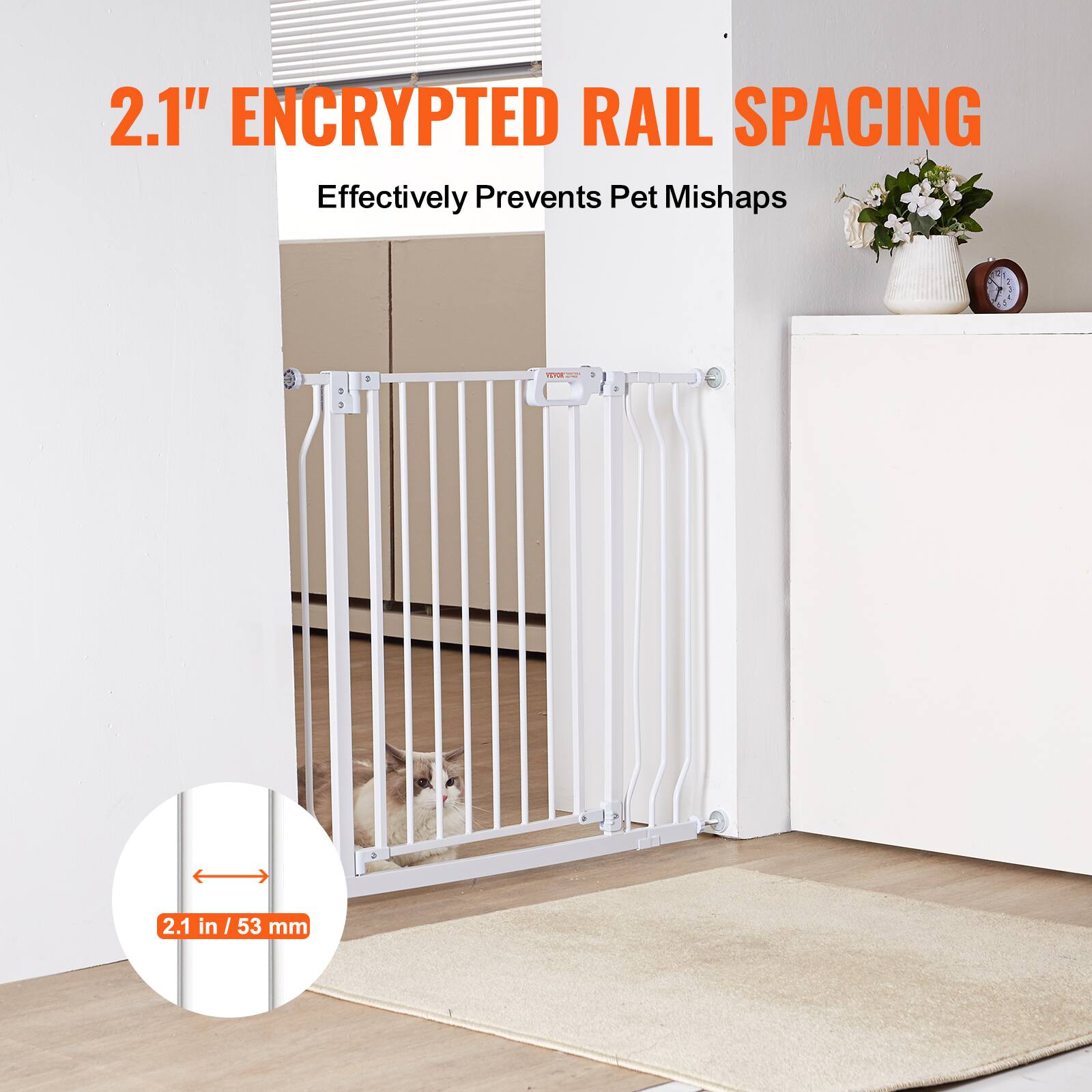 2.1" ENCRYPTED RAIL SPACING Effectively Prevents Pet Mishaps - 2.1 in / 53 mm