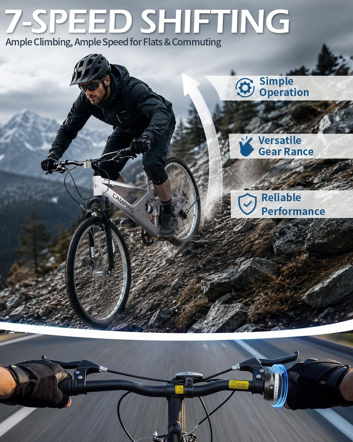 7-SPEED SHIFTING  
Ample Climbing, Ample Speed for Flats & Commuting  
Simple Operation  
Versatile Gear Range  
Reliable Performance