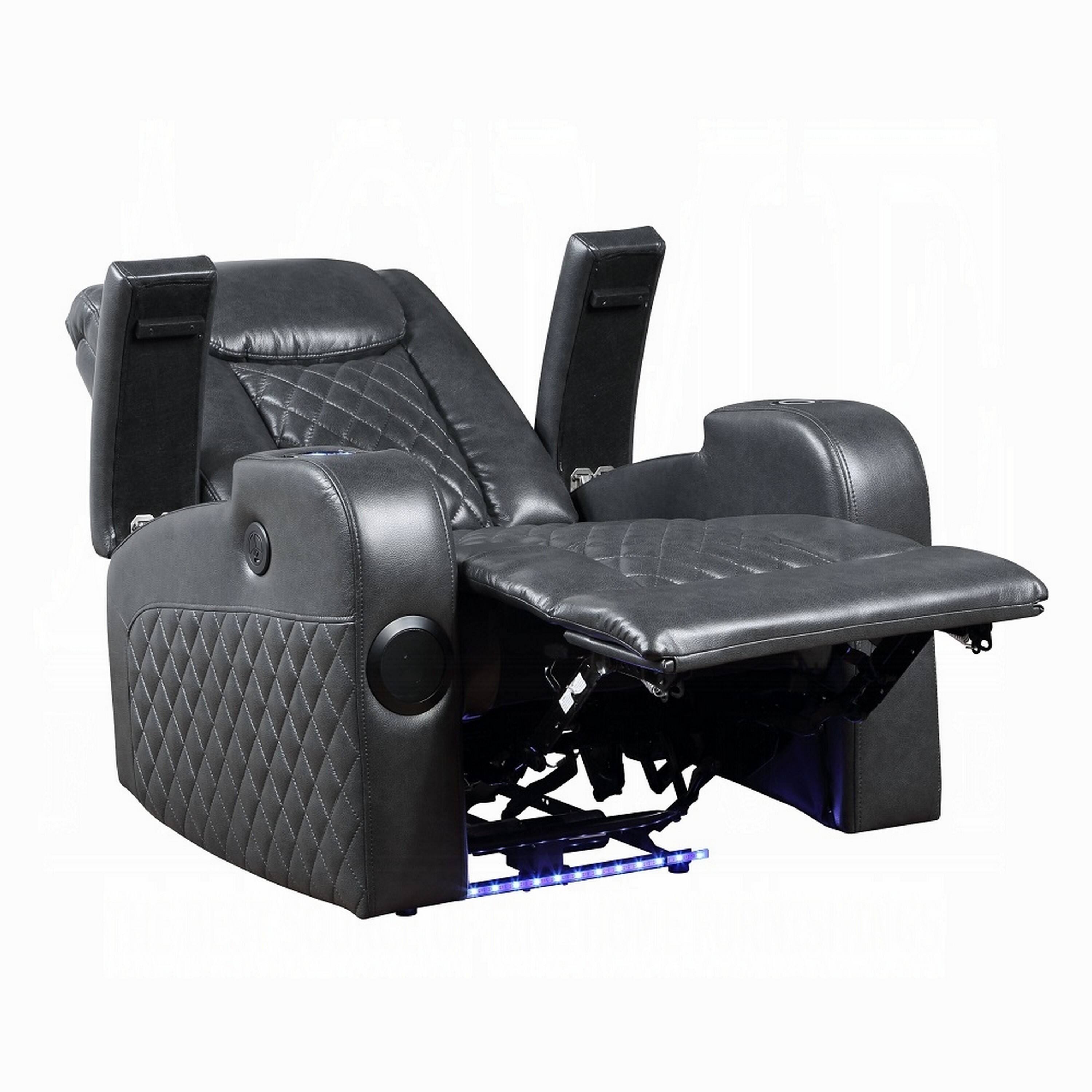 Back. Manhattan Lane - Liza Power Motion Recliner Chair, tooth USB Faux Leather - Gray.