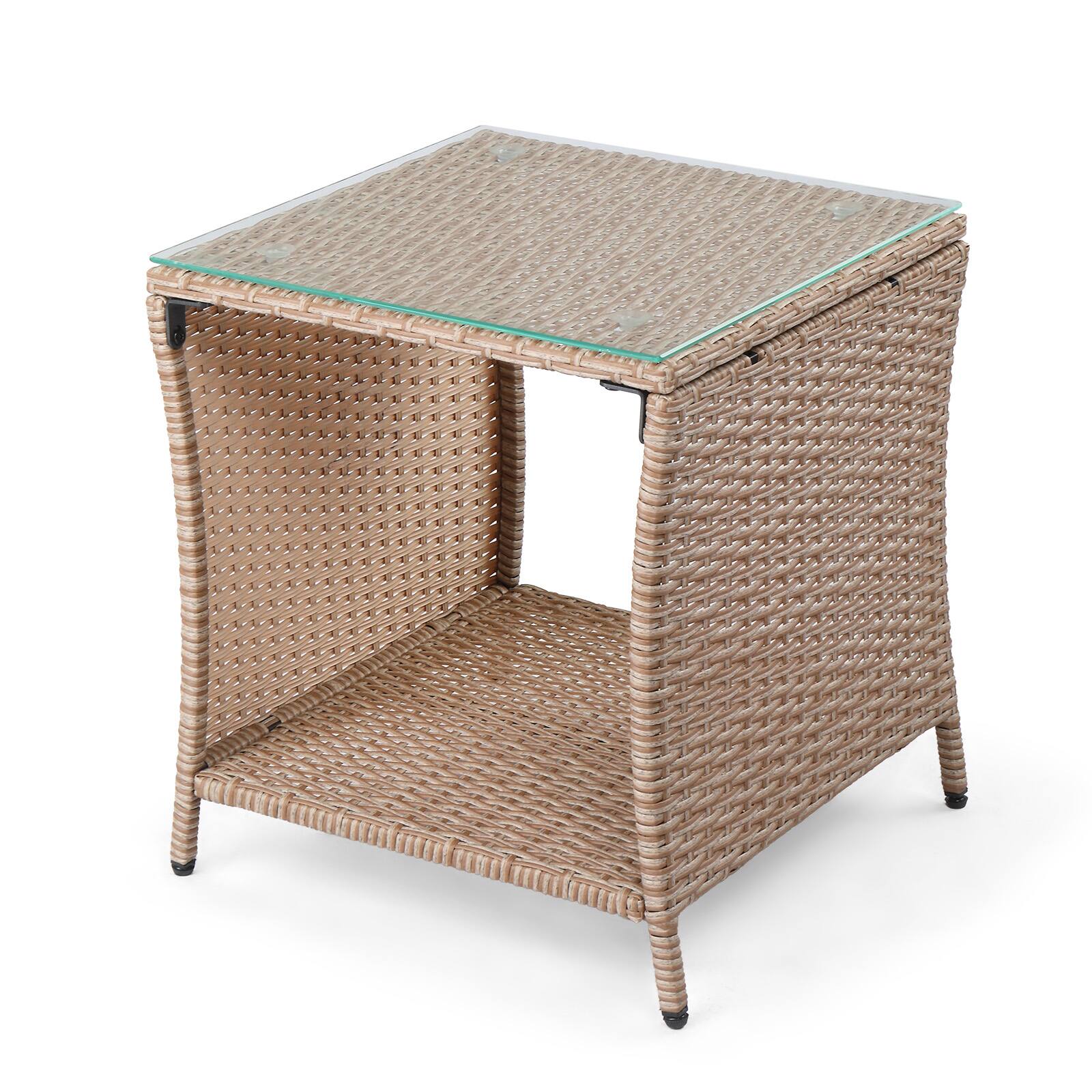 Alt View 2. Winado - 18in Gradient Wicker Rattan Side Table with Glass Patio for Indoor Outdoor Garden Furniture - Yellow & Borwn.