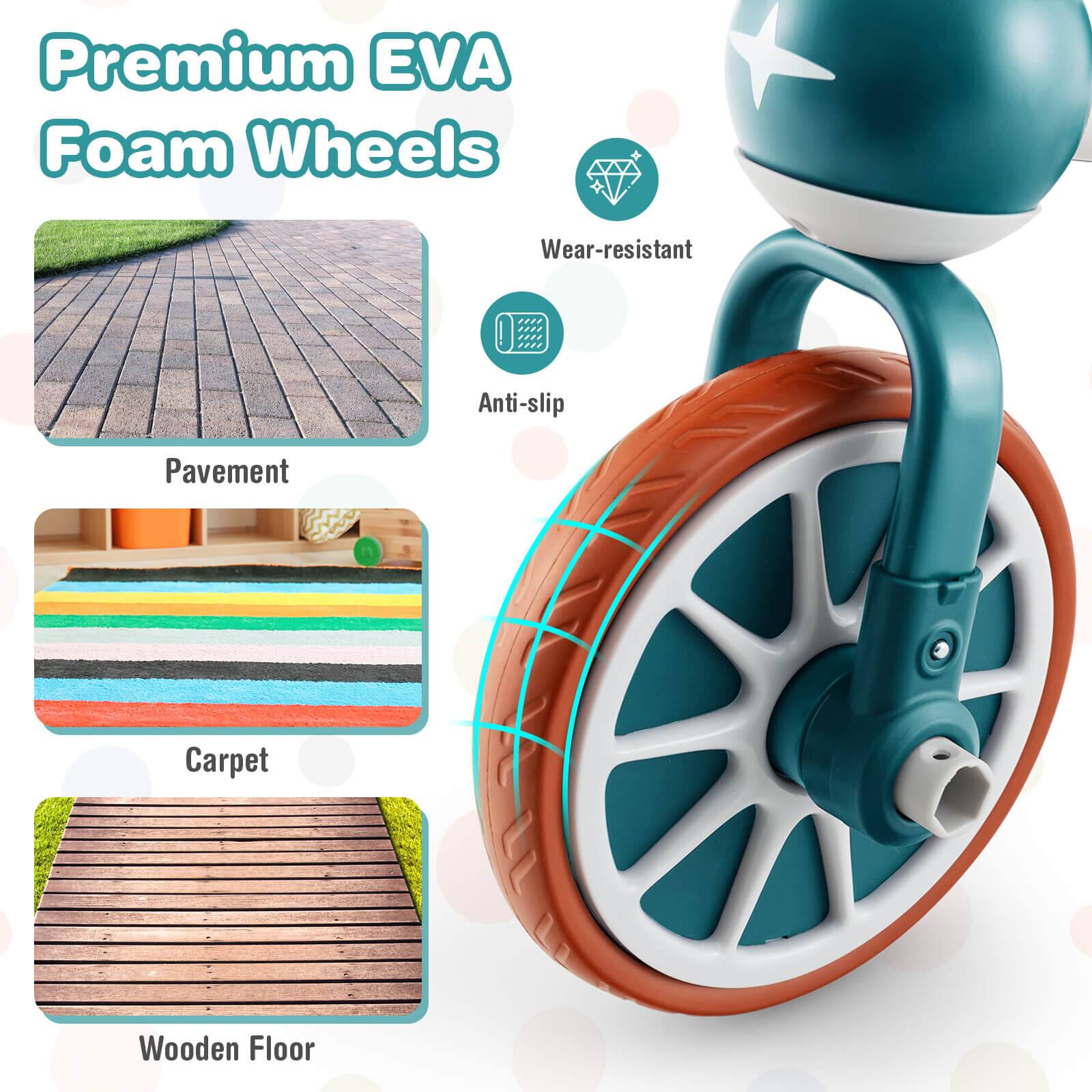Premium EVA Foam Wheels

- Wear-resistant
- Anti-slip

Pavement  
Carpet  
Wooden Floor