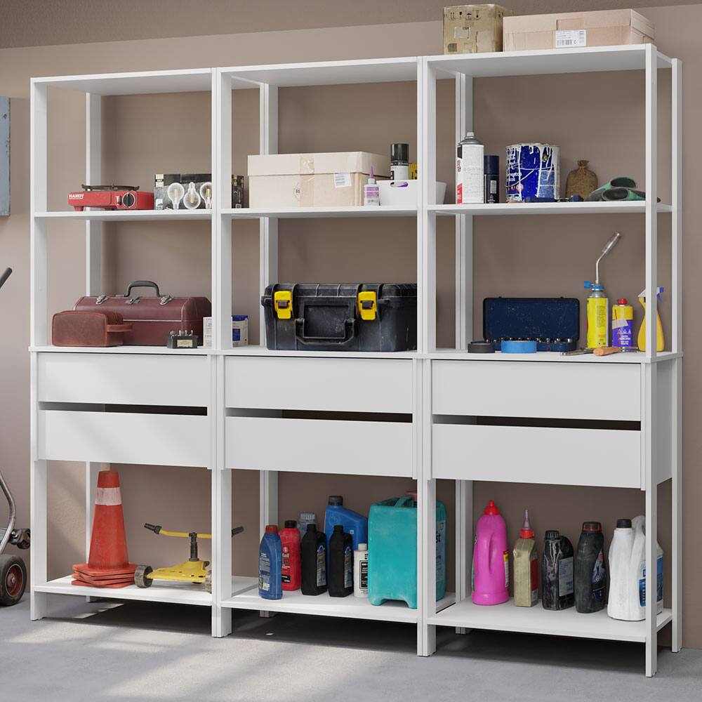 "Madesa - Garage Storage Rack with 6 Drawers and Open Shelves 82""L Multiuse Modular Organization Cabinet for Tools - White - White" price history on PriceWatchPro