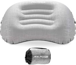 Alpcour - Ultralight Inflatable Camping Pillow - Compact Travel Essential with Carry Case - Frost Grey