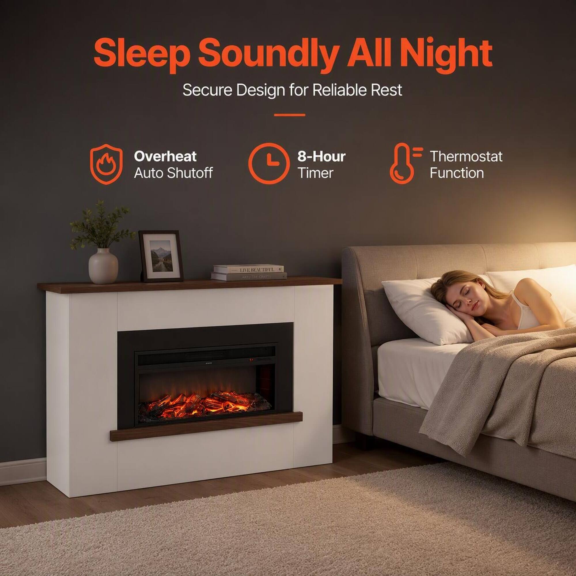 Sleep Soundly All Night  
Secure Design for Reliable Rest

- Overheat Auto Shutoff
- 8-Hour Timer
- Thermostat Function