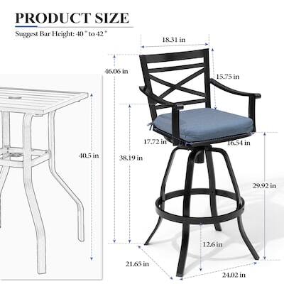 PRODUCT SIZE  
Suggest Bar Height: 40" to 42"  
18.31 in  
46.06 in  
15.75 in  
17.72 in  
16.54 in  
40.5 in  
38.19 in  
29.92 in  
12.6 in  
21.65 in  
24.02 in