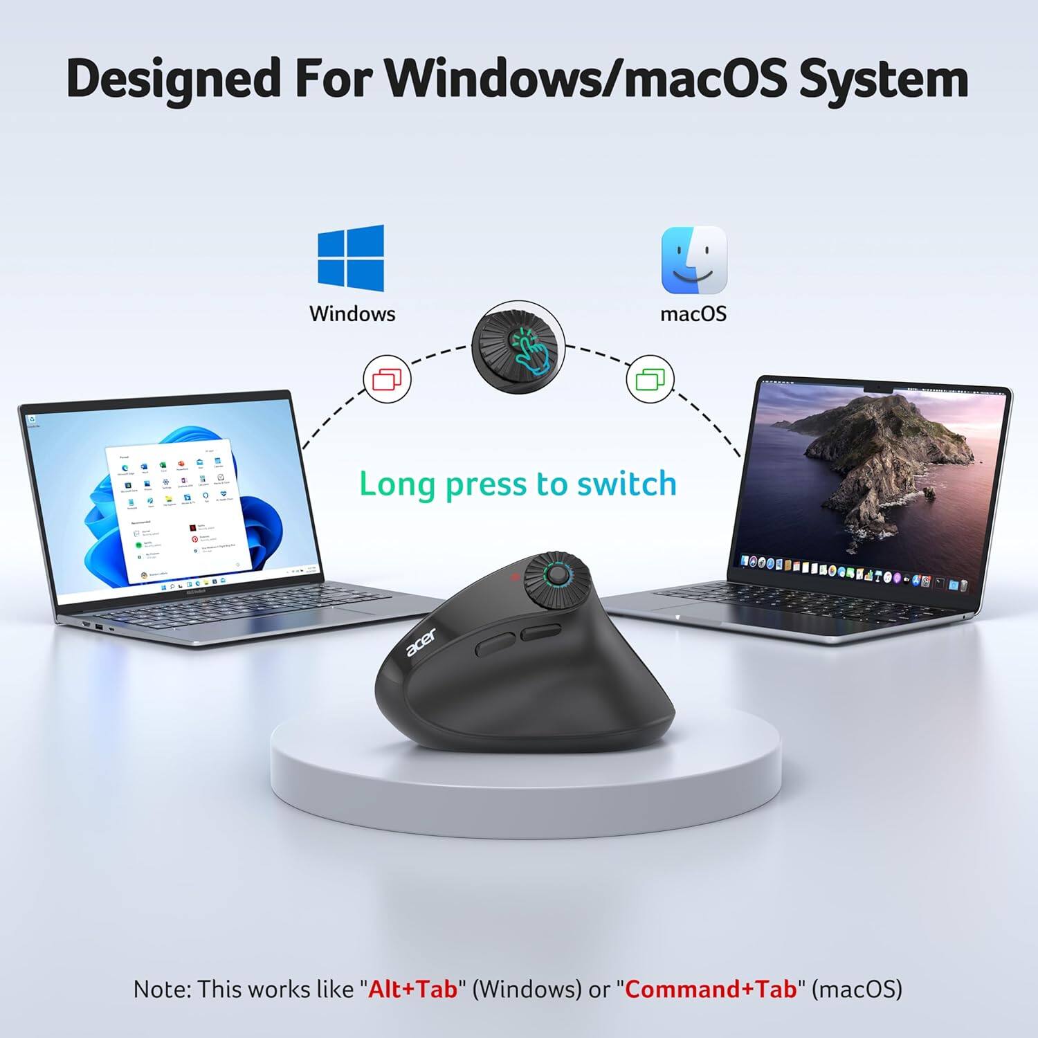 Designed For Windows/macOS System

Windows macOS

Long press to switch

Note: This works like "Alt+Tab" (Windows) or "Command+Tab" (macOS)