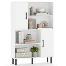 Costway - 47" Storage Cabinet with 2 Doors & 4 Open Shelves, 5 Metal Support Legs for Kitchen - White