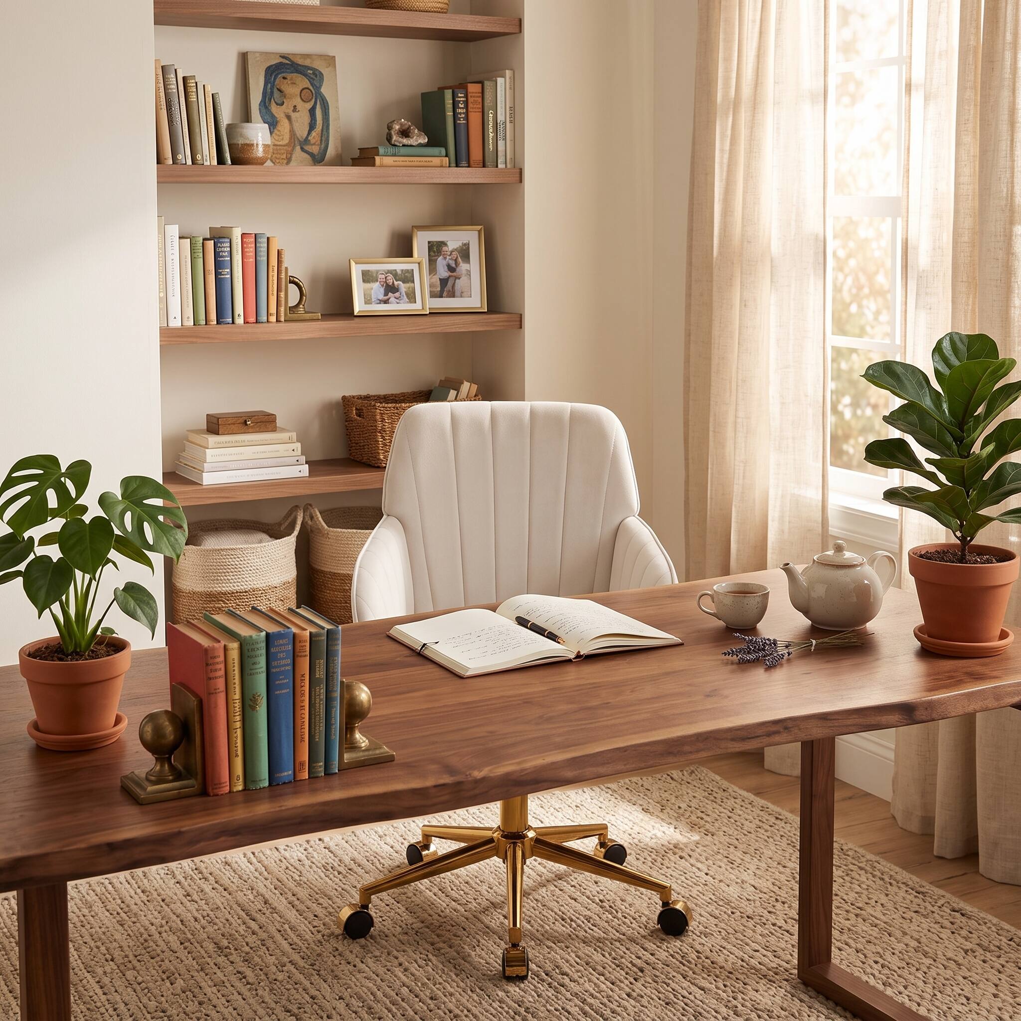 Alt View 7. Forest'nSky - Gold Metal Adjustable Office Chair with Ergonomic Swivel Chair, Backrest Seat,Beige - Beige.