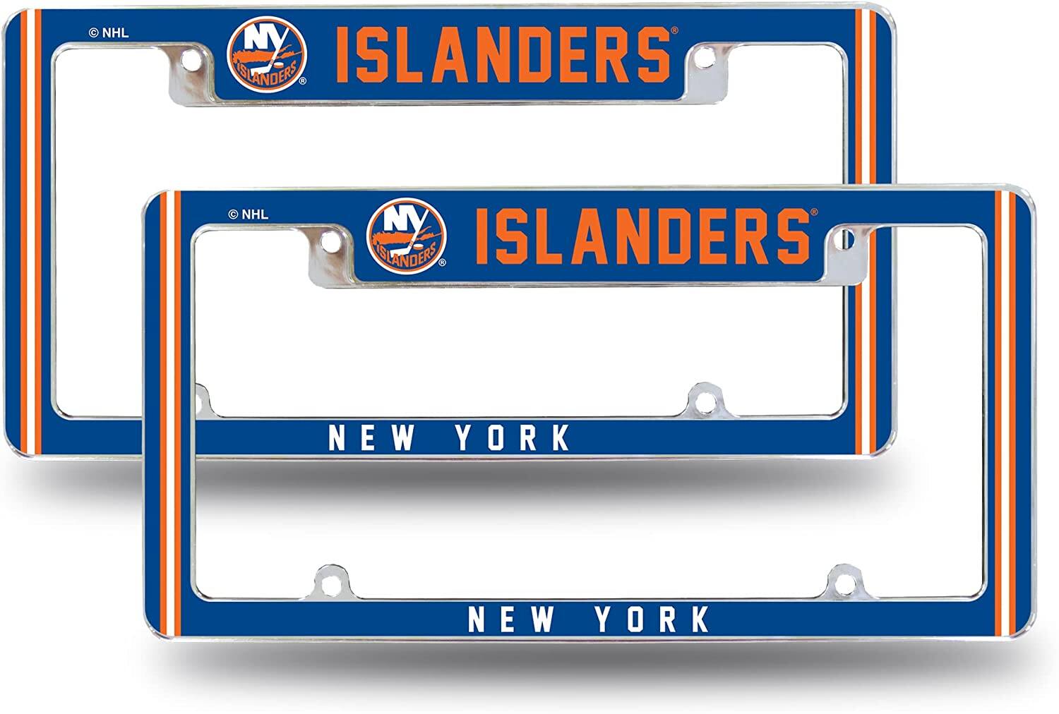 New York NY Hockey Islanders (Set of 2) Chrome Metal License Plate Frames with Bold Full Frame Design