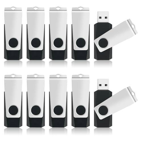 Front. DORLUKFU - 8GB Flash Drive USB Memory Stick 10 Pack, Bulk Thumb Drives Swivel Jump Drives USB Storage Flash Drive with Lanyards, - 10 Pack Black.