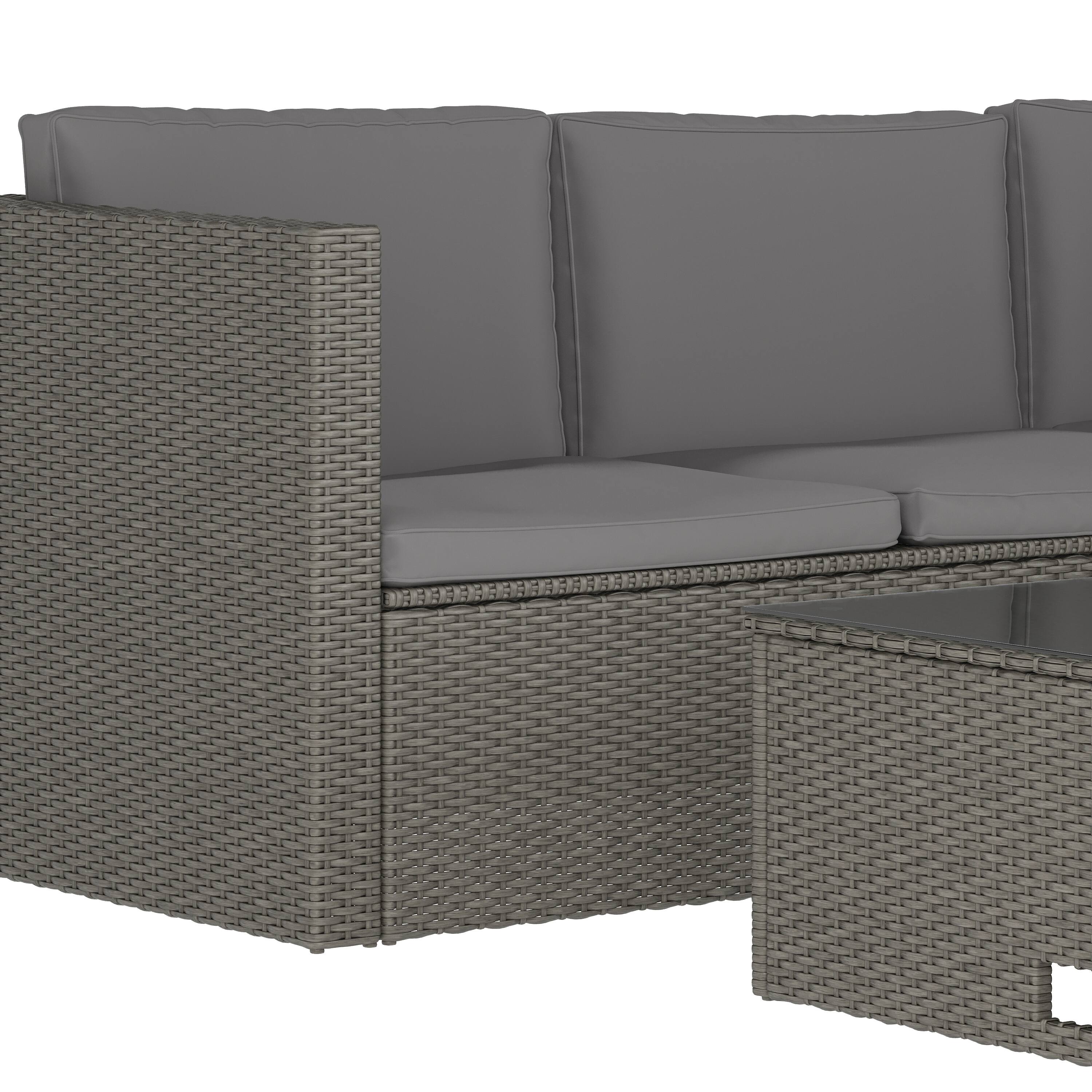 Alt View 10. Emma + Oliver - Beal All Weather Wicker PE Rattan L-Shaped Sectional Sofa with Coffee Table and Included Back and Seat Cushions - Gray Cushions/Gray Frame.