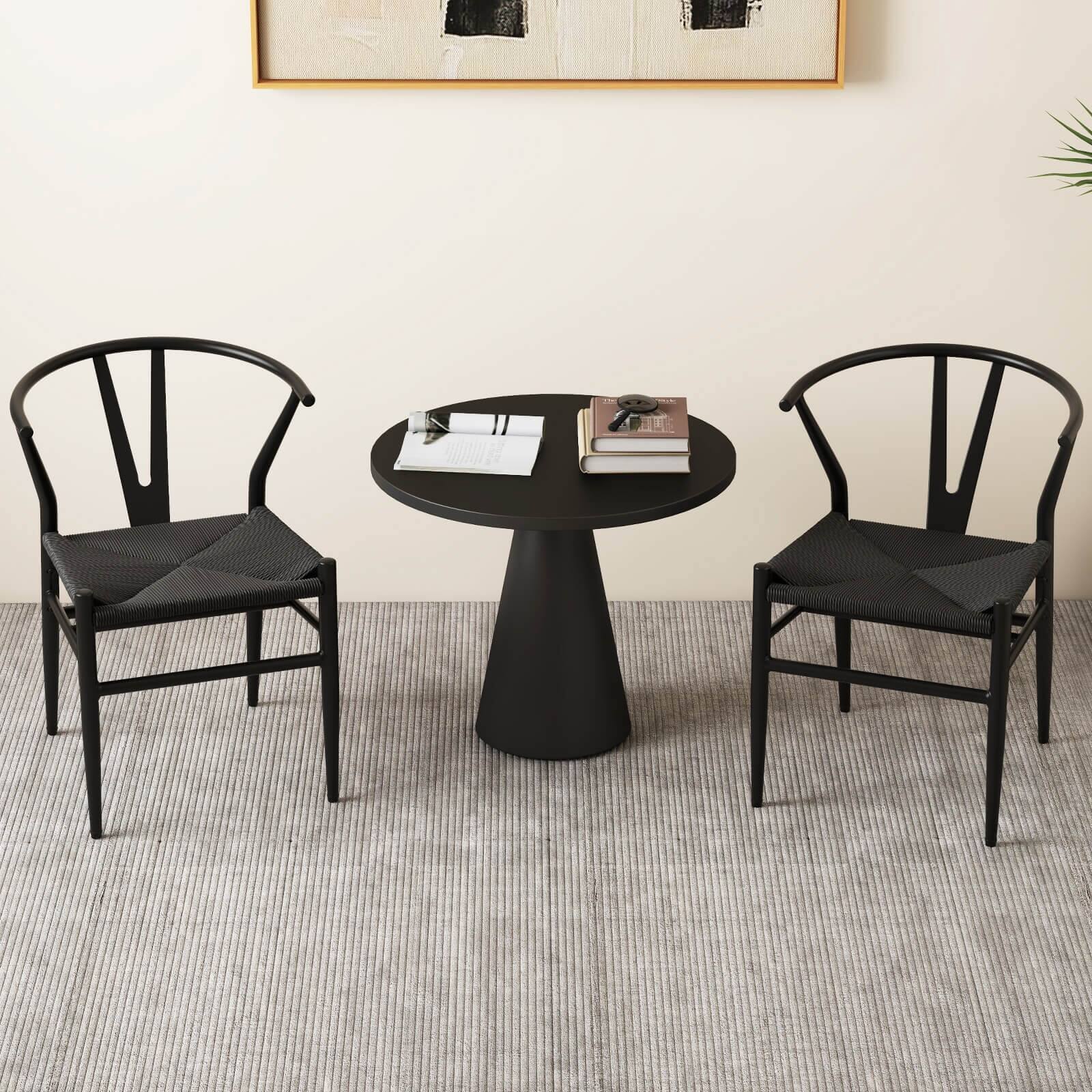 Alt View 1. Costway - Costway Modern Dining Chair Set of 2 Weave Kitchen Armchairs with Y-Shaped Curved Backrest - Black.