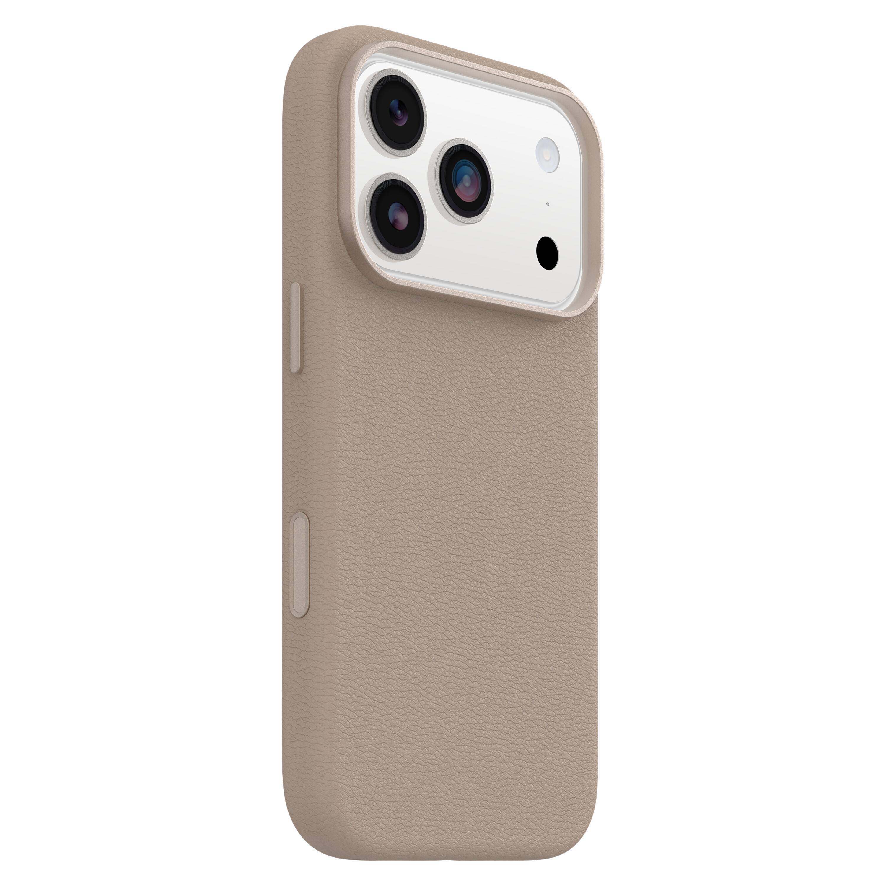 Left. OtterBox - Symmetry Cactus Leather Series Soft Shell for Apple iPhone 17 Pro - Brown.