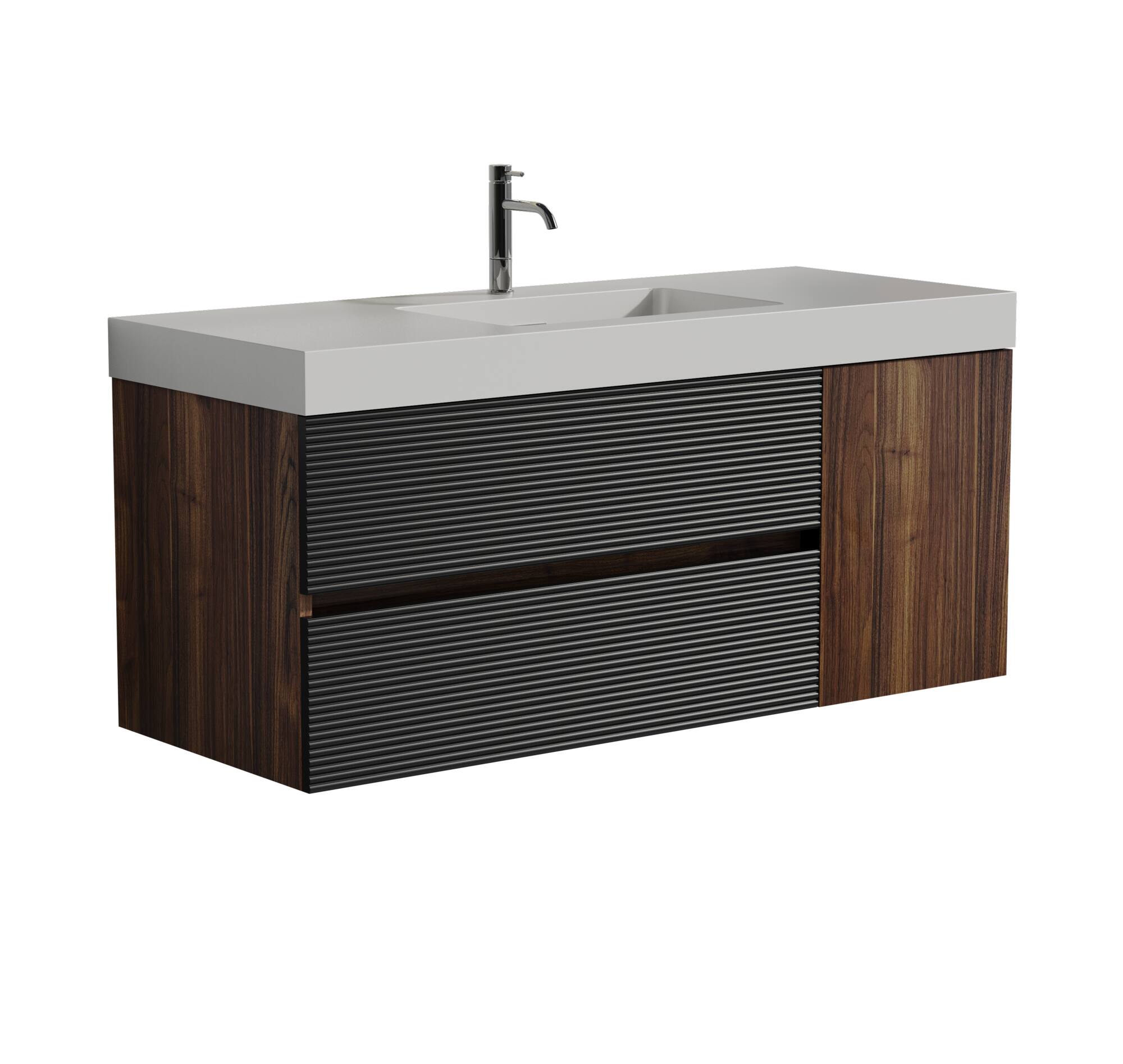 Alt View 5. Boyel Living - 48 in. Walnut Bathroom Vanity with Glossy White Solid Surface Sink, Wall Mounted Floating, Pre-Assembled - Black+Brown.
