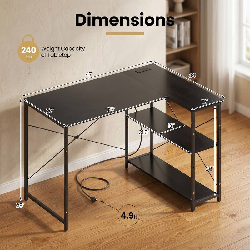 Dimensions

Weight Capacity of Tabletop: 240 lbs

- Length: 47"
- Width: 34"
- Depth: 35"
- Height: 29"
- Shelf Depth: 26"
- Shelf Height: 10"
- Overall Height: 4.9ft
